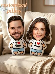 1pc Customized Face Pillow, Personalized "I Love You" Photo Print Body Shaped Cushion, Custom Portrait Plush Pillow, Creative Valentine's Day Anniversary Birthday Gift, Suitable For Couples, Boyfriend, Girlfriend, Sofa Home Decor - Upload Picture Customization - View 3