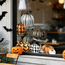 1/2pcs Halloween Pumpkin Static Window Clings, Double-Sided Reusable Glass Stickers For Home Kitchen Door, Holiday Party Decoration, Thanksgiving Autumn Window Decals - Pumpkin Window Decal - View 10