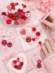 10/20/30pcs Red Mixed Color Sewing Buttons, Strawberry Heart Flower Star Plaid Decorative Handmade Buttons, Suitable For DIY Sewing, Scrapbooking, Clothing Repair, Doll Making, Gift Wrapping And Craft Projects, Multiple Shapes - Multi-color - View 6