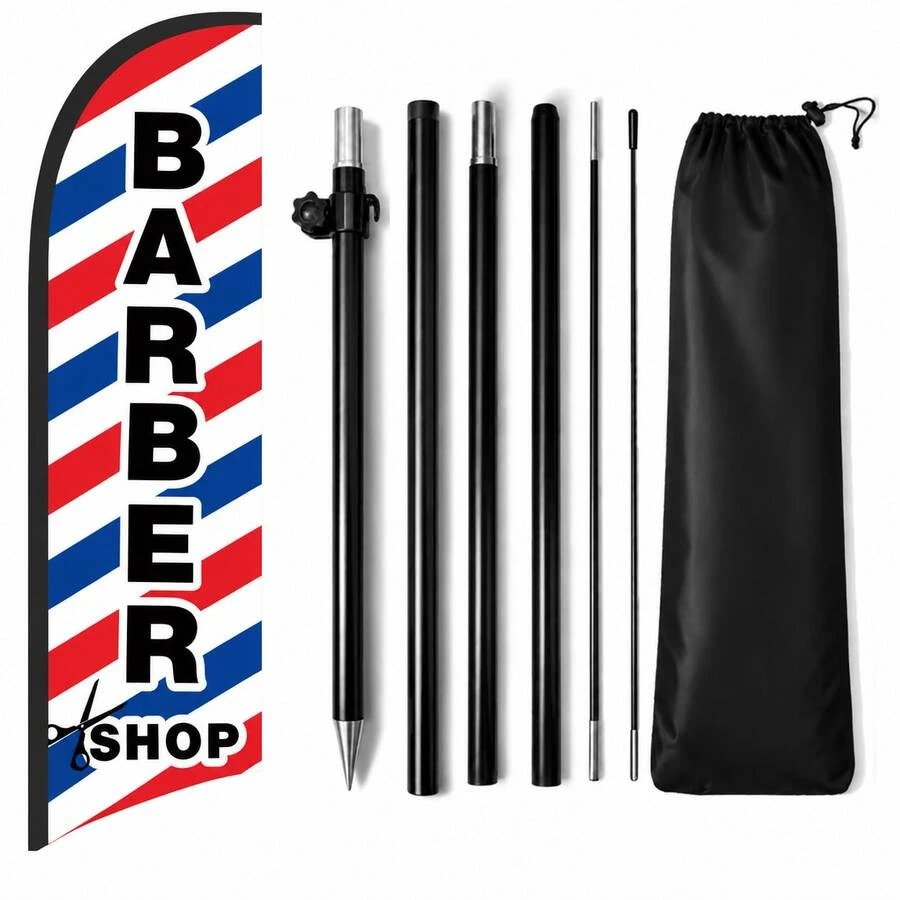 RXDAMTECH Commercial Barber Feather Flag, 8.2FT Outdoor Advertising Curved Banner (Includes Flag Pole And Ground Stakes) - Tear-Resistant Polyester Barber Signage For Stores And Events - Advertising Flag - View 1