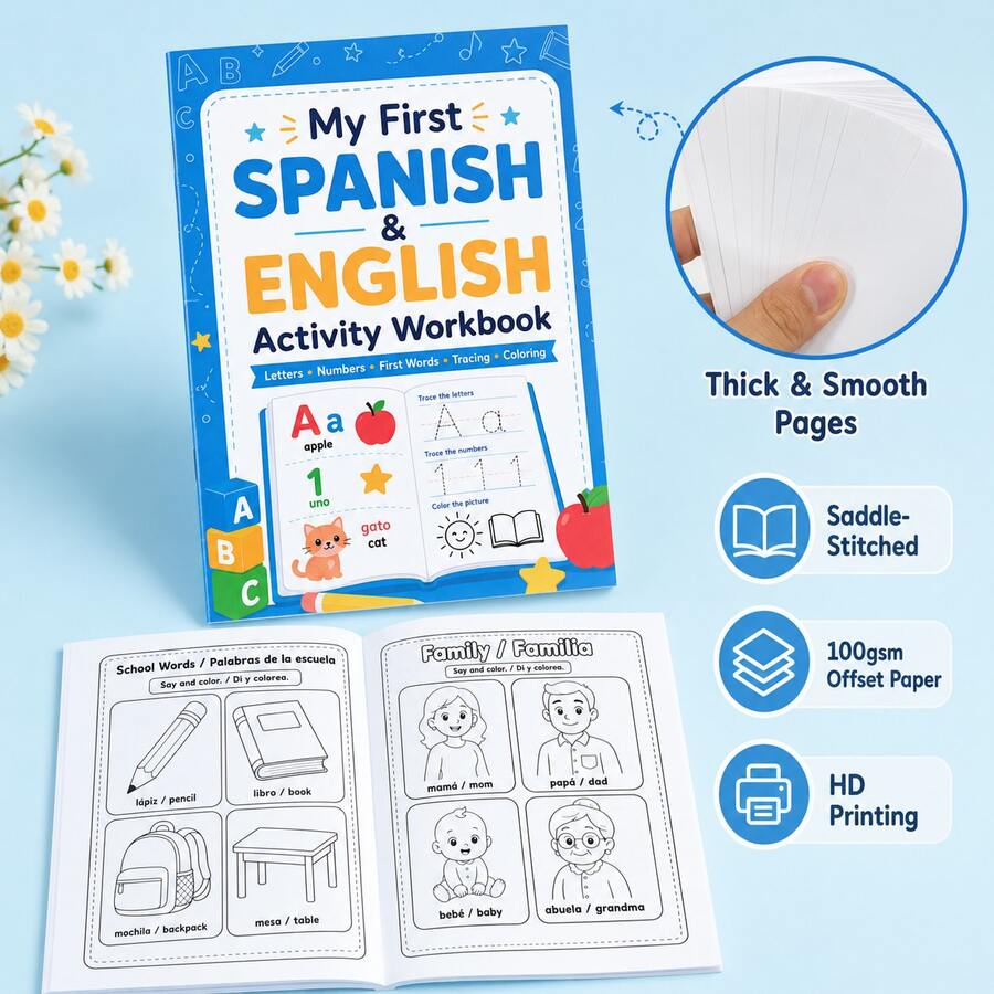 English Spanish Bilingual Children's Enlightenment Practice Book Letters Numbers Words Tracing Coloring Picture Book Back To School Early Education Activity Workbook Teacher Classroom Reward Learning Small Gift - 彩色 - 查看 1