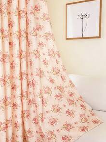 1 pieza Cortina de estilo francés campestre con bloqueo de luz suave, estilo perforado con pequeñas rosas delicadas, cortina floral fina y delicada - Multicolor - Ver 1