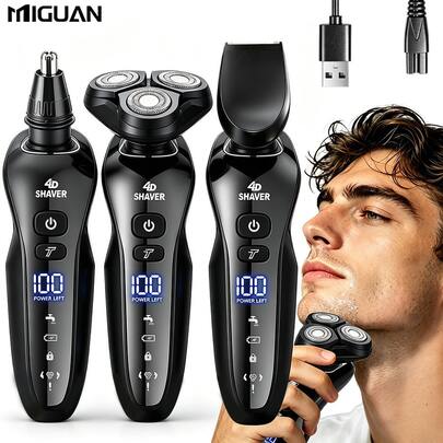 Men's 3-In-1 Electric Shaver Set, Wet & Dry 3D Electric Shaver, Rechargeable Rotary Shaver, Father's Day Gift, For Father/Dad/Husband/Boyfriend, 500mAh Battery Capacity