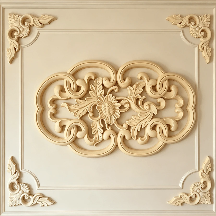 5pcs Solid Wood Carving Inlaid Decals And Corner Flowers, Home Decorations, Suitable For Cabinets, Doors And Windows, Furniture, Background Walls, Porches, Offices And Other Decorations, Holiday Decorations, DIY Decorations. - Multicolor - View 1