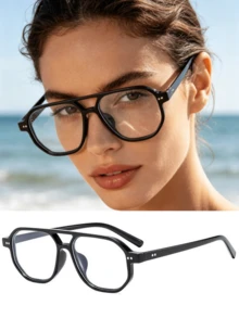 PC 1TR Frame Unisex Oval Fashion Decorative Plano Glasses For Daily Computer Use And Gaming - Black - View 3