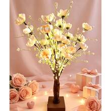 1pc 60CM Poppy Azalea Tree Light, 24 LED Warm White, 3-Section 5 AA Battery Box & USB Dual Power, Artificial Flower Tree Ambient Light, Girly Bedroom Desk Wedding Valentine's Day Proposal Party Homestay Live Stream Background Decor Ornament - Yellow - View 1