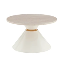 Set Of 2 Coffee Tables From The Sanduhr Series With Distinctive Conical Shape, Melamine Tabletop With Wood Look + Cream Colored Metal Base, Space Saving And Stackable, Ideal For Living Room, Bedroom And Office. - Wood + Metal - View 4