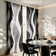 2 piezas Cortinas con diseño de líneas abstractas modernas multicolor - Diseño de bolsillo para barra, protección de privacidad, fácil instalación, adecuado para dormitorio, sala de estar, baño y otra decoración diaria, lavable a máquina, impreso digitalmente, material 100% poliéster, buena transmisión de luz, cortinas decorativas transparentes, 90g/m² - Multicolor - Ver 8