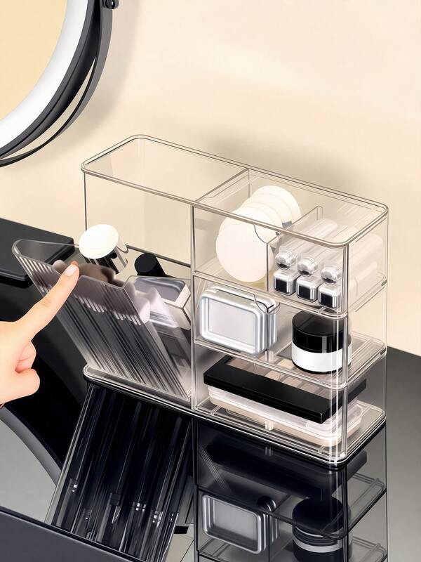Transparent Acrylic Makeup Brush Holder, Adjustable Desktop Cosmetic Storage Box, Multi-Compartment Clear Plastic Organizer For Makeup Brushes, Beauty Tools And Perfume Storage