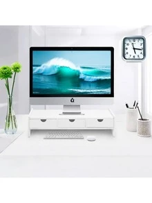 1PC White Ergonomic Office Desk Organizer, Monitor Stand With 3 Drawers, Office And Study Supplies, Desktop Accessories, Desktop Set - A - View 10