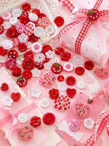10/20/30pcs Red Mixed Color Sewing Buttons, Strawberry Heart Flower Star Plaid Decorative Handmade Buttons, Suitable For DIY Sewing, Scrapbooking, Clothing Repair, Doll Making, Gift Wrapping And Craft Projects, Multiple Shapes - Multi-color - View 7