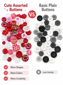 10/20/30pcs Red Mixed Color Sewing Buttons, Strawberry Heart Flower Star Plaid Decorative Handmade Buttons, Suitable For DIY Sewing, Scrapbooking, Clothing Repair, Doll Making, Gift Wrapping And Craft Projects, Multiple Shapes - Multi-color - View 10