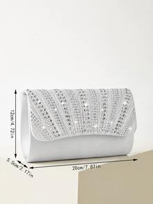 REMANLAND Glamorous Sparkling Rhinestone Decorated Chain Bag, Magnetic Closure, Elegant Fashionable Evening Bag, Suitable For Women's Birthday Party, Charming Evening Shoulder Bag - Silver - View 5