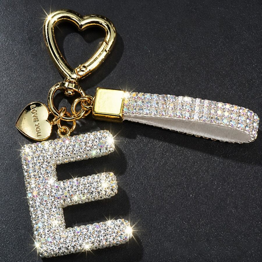 1 pieza Llavero/Colgante con Letra de Strass Y2K, Encanto de Llavero de Coche en Forma de Corazón, Adecuado para Mochilas y Llaves, Regalo Dulce - Blanco - Ver 1