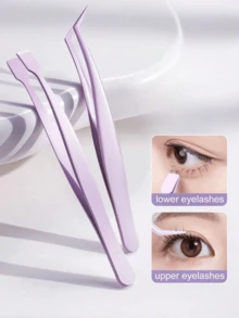 2-In-1 Eyelash Tweezers & Eyelash Curler Set, Anti-Stick Design, Premium Quality, Exquisite Gift Choice, Macaron Multicolor, Precise Pointed Tip, Portable Salon-Grade, Fine Styling Eyelash Grooming Tool, High Cost-Performance, Back To School Home Makeup Beauty Accessory - Purple - View 3