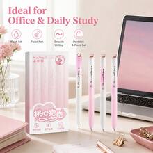 5支裝靜音可伸縮凝膠筆，淺藍色無噪音按壓筆，0.5mm細筆尖快乾黑色墨水順滑書寫筆，適用於考試、學校、辦公文具套裝 - 粉色 - 查看 3