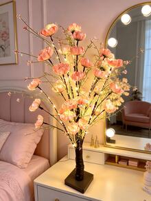 1PC 60CM 60LED Poppy Azalea Tree Light, USB & Battery Operated Warm White Artificial Flower Tree Lamp, Tabletop Decor For Bedroom Wedding Holiday Party - Yellow - View 2