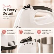 ISRBV 1pc Household Electric Handheld Egg Beater With Unpowered Vertical Stand For Self-Assembly. Mini Stand Mixer.5-Speed. This Multi-Functional Compact Baking Tool Fits Baking Beginners Perfectly For Daily Kitchen Pastry Making. - 查看 5