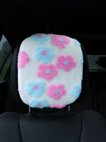 Warm Soft Fluffy 3D Floral Pattern Car Headrest Cover, Removable And Washable Car Interior Accessory, Suitable For Seats And Headrests, Fit For Women, Winter, Car Accessories For Women - Jacquard Pillowcase - View 3