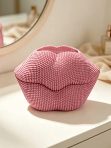 Soporte para brochas de maquillaje con forma de labios brillante, caja de almacenamiento de cosméticos con forma de labios con cristales, organizador de tocador estético, adecuado para brochas de maquillaje, bolígrafos y cosméticos, regalo ideal para entusiastas del maquillaje, dormitorio, baño, organizador de cabello - Ver 11