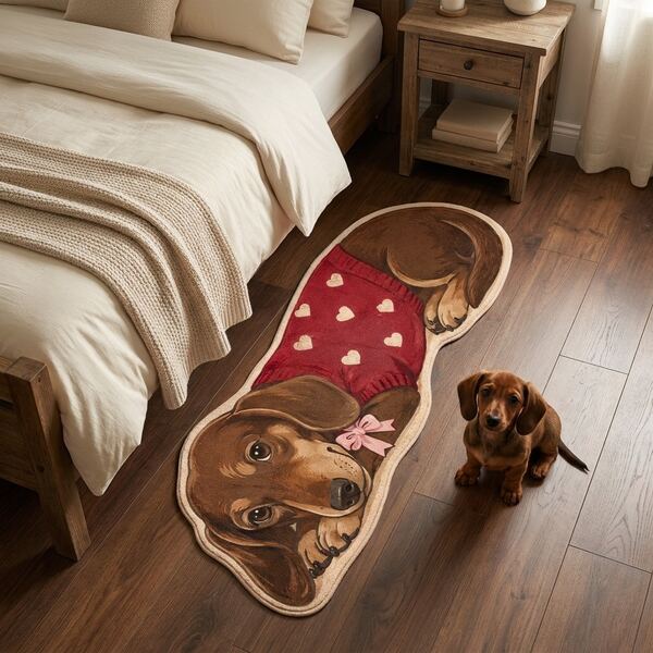 1pc New Dachshund Faux Wool Carpet, Decorative Carpet, Faux Wool Carpet, Small Carpet, Entryway Carpet, Bedroom Carpet, Bedside Carpet, New Year Carpet, Living Room Carpet, Bedroom Carpet, Children's Room Carpet, Bedside Carpet, Simple Fashionable Elegant, Suitable For Various Scenes And Daily Use, Theme Party, Suitable For Kitchen, Bathroom