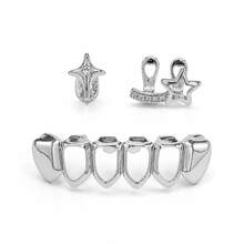 1 Set 4-Point Star & Heart Hollow Bar Zirconia 3 Pieces Set, Personalized Cute Hip-Hop Teeth Grillz Party Funny Gathering Accessories - Multicolor - View 7