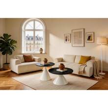 Set Of 2 Coffee Tables From The Sanduhr Series With Distinctive Conical Shape, Melamine Tabletop With Wood Look + Cream Colored Metal Base, Space Saving And Stackable, Ideal For Living Room, Bedroom And Office. - Black + Metal - View 5