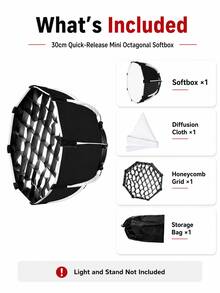 30cm Quick Detachable Octagonal Mini Softbox, Mini Bowens Mount Portable Photography Soft Light Diffuser, Includes Diffusion Cloth And Honeycomb Grid, Compatible With Mini Bowens Mount COB LED Photography Lights, Suitable For Outdoor Portrait, Vlog, Product Photography, Live Streaming - View 11
