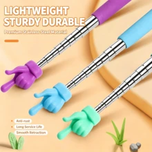 1pc 8-Color Retractable Finger Pointer, Teacher's Telescopic Teaching Pointer, Stainless Steel Mini Retractable Pointer, Kindergarten & Elementary Classroom Whiteboard Reading Guide Stick, Children's Early Education Tutoring Reading Pointer, Lightweight Portable Interactive Game Indicator Stick, Home & School Universal Teaching Aid With Colorful Silicone Handle, Telescopic Pointer For School Back To School Supplies - View 3