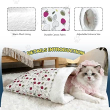 Comfortable Warm Winter Cat Bed, Soft Plush Cat Sleeping Bag, Portable Cat Bed Suitable For Indoor Cats, 360° Enclosed Cat Hiding Bag Suitable For Cats And Small Dogs, Suitable For 8.82-17.64 Lbs Cats (Cute Pattern) - Multicolor - View 6
