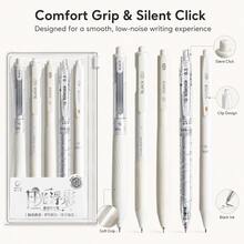 5支裝靜音可伸縮凝膠筆，淺藍色無噪音按壓筆，0.5mm細筆尖快乾黑色墨水順滑書寫筆，適用於考試、學校、辦公文具套裝 - 白色 - 查看 8