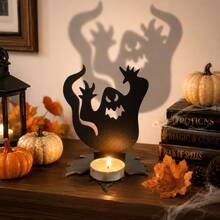 1 pieza Portavelas de Halloween, Portavelas de Linterna Negra Siniestra, Portavelas de Fantasma de Terror Vintage para Decoración de Mesa - Talla única para todos - Ver 3