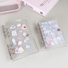 1pc A7 A6 M5 Size Shiny Star Transparent Leaf Binding Notebook, Laser Holographic Binding Notebook, Transparent Inner Page Replacement Pages, PP Material Replacement Pages, PET Transparent Sticker Book, Binding Notebook Set, Notebook Set, Transparent Sticker Book - Multicolor - View 6
