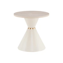 Set Of 2 Coffee Tables From The Sanduhr Series With Distinctive Conical Shape, Melamine Tabletop With Wood Look + Cream Colored Metal Base, Space Saving And Stackable, Ideal For Living Room, Bedroom And Office. - Wood + Metal - View 2