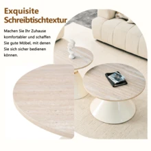 Set Of 2 Coffee Tables From The Sanduhr Series With Distinctive Conical Shape, Melamine Tabletop With Wood Look + Cream Colored Metal Base, Space Saving And Stackable, Ideal For Living Room, Bedroom And Office. - Wood + Metal - View 3