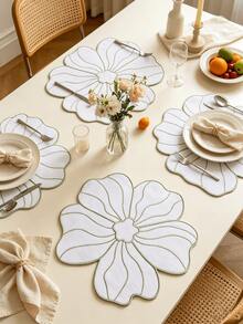 1-12pcs Large Petal White Gold Thread Embroidered Placemats, Southern French Cream Style Thickened Fabric Heat-Resistant Non-Slip Table Mats, Garden Party Anniversary Wedding Banquet Outdoor Picnic Spring Summer Table Decor - Multicolor - View 18