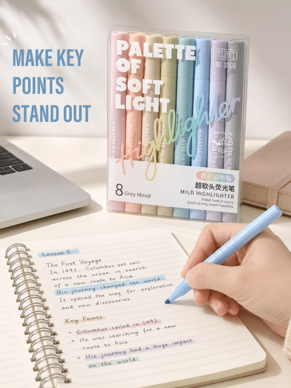 1 Set Soft Macaron Fluorescent Markers, Minimalist Fresh Low Saturation Soft Color Design, Ultra-Soft Oblique Wide Tip, Water-Based Ink, Quick-Drying Vivid Color, Gentle Marking, Key Point Highlighting, Suitable For Note Classification, Textbook Highlighting, Colored Markers, Student Markers, Colored Pens, Randomly Shipped