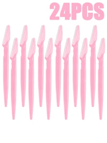 60/30/24/12/6pcs Eyebrow Trimmer And Razor, Exfoliating Beauty Tool, Body Hair Removal Trimmer And Facial Set, With Long Handle Blade And Precision Protective Cover, Women's Eyebrow Trimming Tool, Suitable For Daily Or Travel Use, Affordable - Pink - View 8
