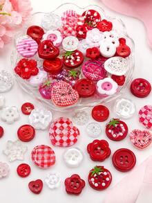 10/20/30pcs Red Mixed Color Sewing Buttons, Strawberry Heart Flower Star Plaid Decorative Handmade Buttons, Suitable For DIY Sewing, Scrapbooking, Clothing Repair, Doll Making, Gift Wrapping And Craft Projects, Multiple Shapes - Multi-color - View 3