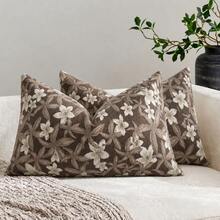 1pc Floral Throw Pillow Cover, Farmhouse Pillowcase, Neutral Cushion Cover, Decorative For Sofa, Living Room, Bedroom, Home Decor - Camel - View 7