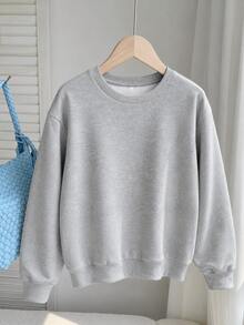 Women's New Autumn/Winter Crew Neck Sweatshirt, Solid Color Minimalist All-Match Style, Casual Fashion Versatile Sweet Top - Grey - View 1