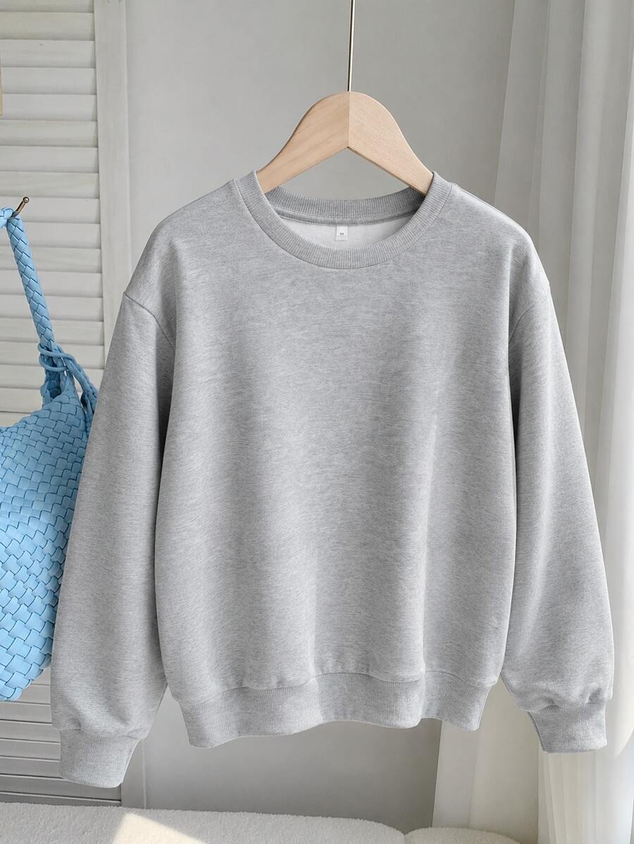 Women's New Autumn/Winter Crew Neck Sweatshirt, Solid Color Minimalist All-Match Style, Casual Fashion Versatile Sweet Top - Grey - View 1
