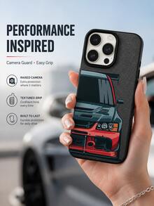 Casing Ponsel Sport JDM Tuner Kompatibel dengan iPhone 15 14 13 12 11 Pro Max, Ilustrasi Kartun Mobil Balap Modifikasi Abu-abu Merah Tampak Depan Tekstur Hitam Matte Tahan Guncangan TPU - Hitam - View 5