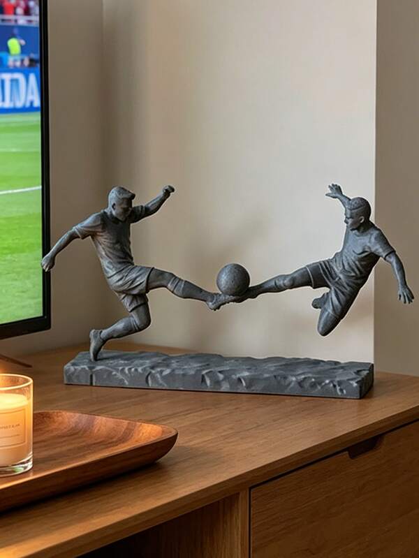 3D Printed Dynamic Football Theme Art Sculpture | Capturing The Moment Of Intense Aerial Contest Between Players | Football Collectible Decor For Living Room/Study/Office Display | Gift For Football Fans