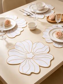 1-12pcs Large Petal White Gold Thread Embroidered Placemats, Southern French Cream Style Thickened Fabric Heat-Resistant Non-Slip Table Mats, Garden Party Anniversary Wedding Banquet Outdoor Picnic Spring Summer Table Decor - Multicolor - View 19