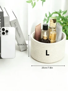 1pc/3pcs Solid Color Desktop Storage Basket, Cotton Rope Storage Basket, Handmade Woven Round Rope Storage Basket, Decorative Desktop Storage Basket, Cute Mini Storage Basket, Suitable For Storing Cosmetics, Sundries, Stationery, Bathroom Supplies, Etc. - White - View 13