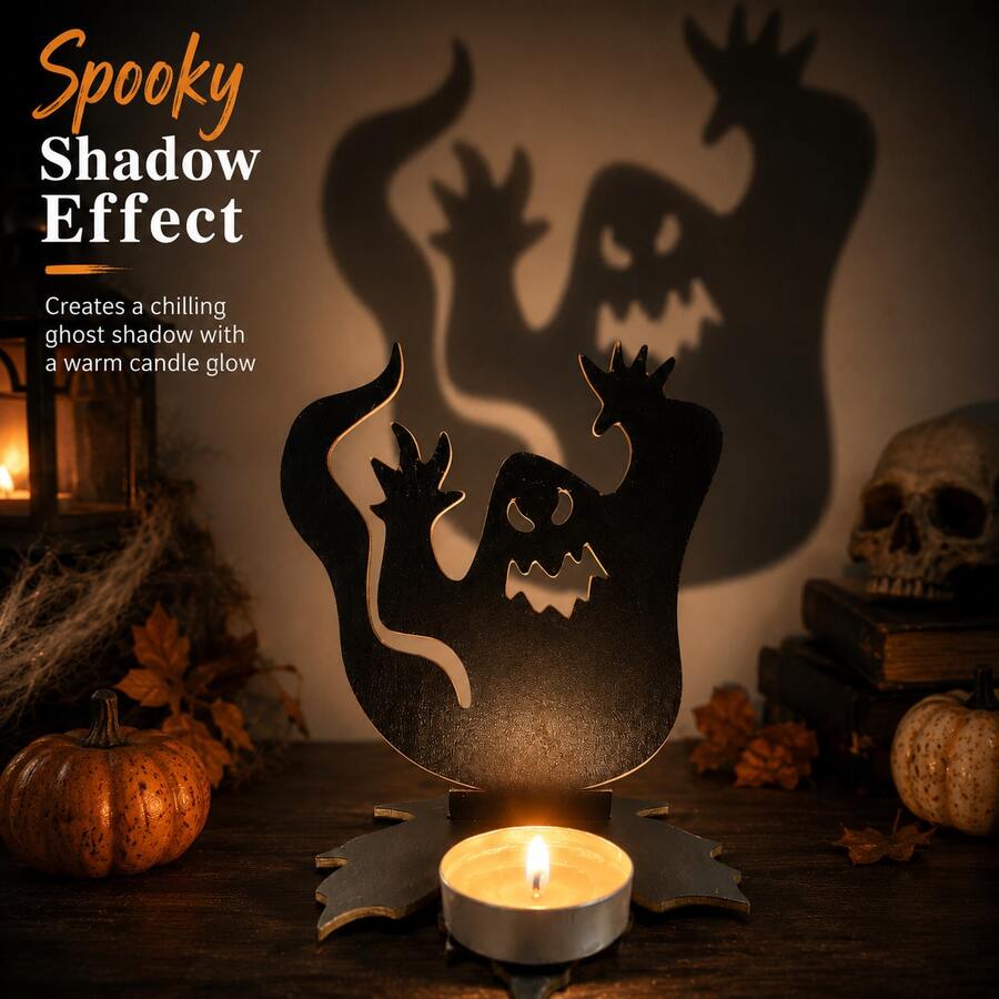 1 pieza Portavelas de Halloween, Portavelas de Linterna Negra Siniestra, Portavelas de Fantasma de Terror Vintage para Decoración de Mesa - Talla única para todos - Ver 1