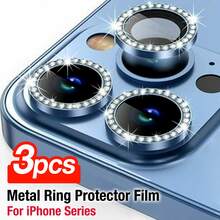 Yezodawee 11-17 Pro Max Camera Lens Protector, With Rhinestone Glitter, 9H Explosion-Proof Tempered Glass Metal Frame, 5D Panoramic Fit, Scratch-Resistant/Waterproof/Anti-Fingerprint, Suitable For Night Photography, Outdoor Adventure Gift, Birthday Gift, Suitable For Family And Friends, Sparkling Crystal Lens Protector, Phone Accessories, Shockproof And Anti-Drop, Full Coverage Protection - Blue - View 2