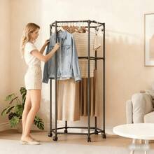 360° Rotating Hexagonal Heavy-Duty Rolling Clothes Drying Rack With Wheels, Strong Load-Bearing Capacity, Stylish Design, Multiple Options, Space-Saving, Sturdy Metal Floor-Standing Multi-Bar Drying Rack, Suitable For Bedroom, Balcony, Room, Dorm, Hotel, Holiday Gift - Multicolor - View 2