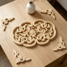 5pcs Solid Wood Carving Inlaid Decals And Corner Flowers, Home Decorations, Suitable For Cabinets, Doors And Windows, Furniture, Background Walls, Porches, Offices And Other Decorations, Holiday Decorations, DIY Decorations. - Multicolor - View 11